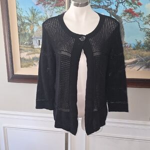 Jones New York Black Open-Knit Single-Button Cardigan